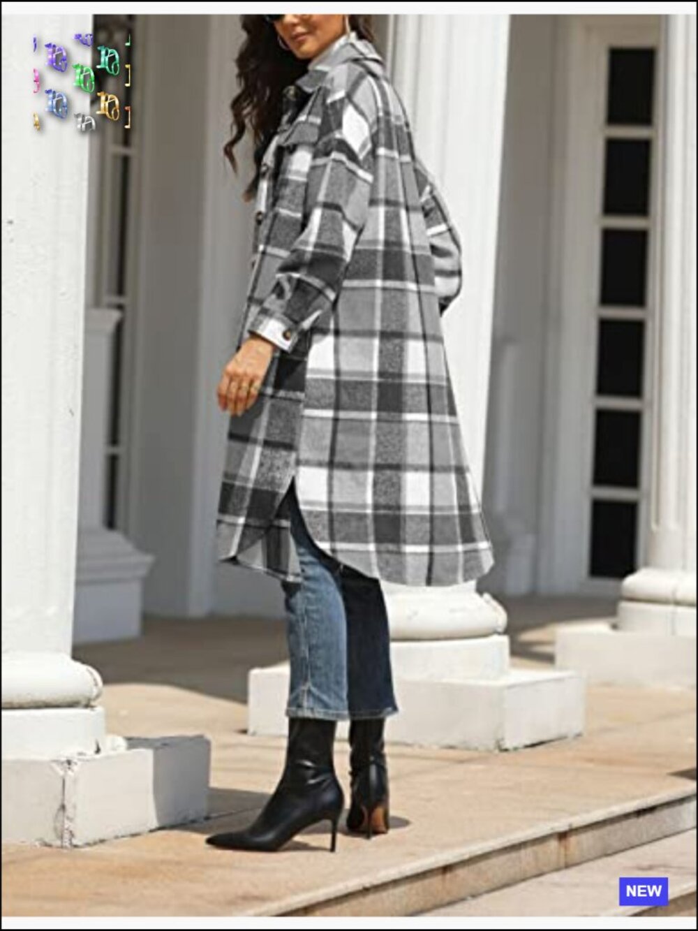 Long Plaid Shacket Wool Blend Button Down Shirt Jacket Coat Pockets - Picture 4 of 7
